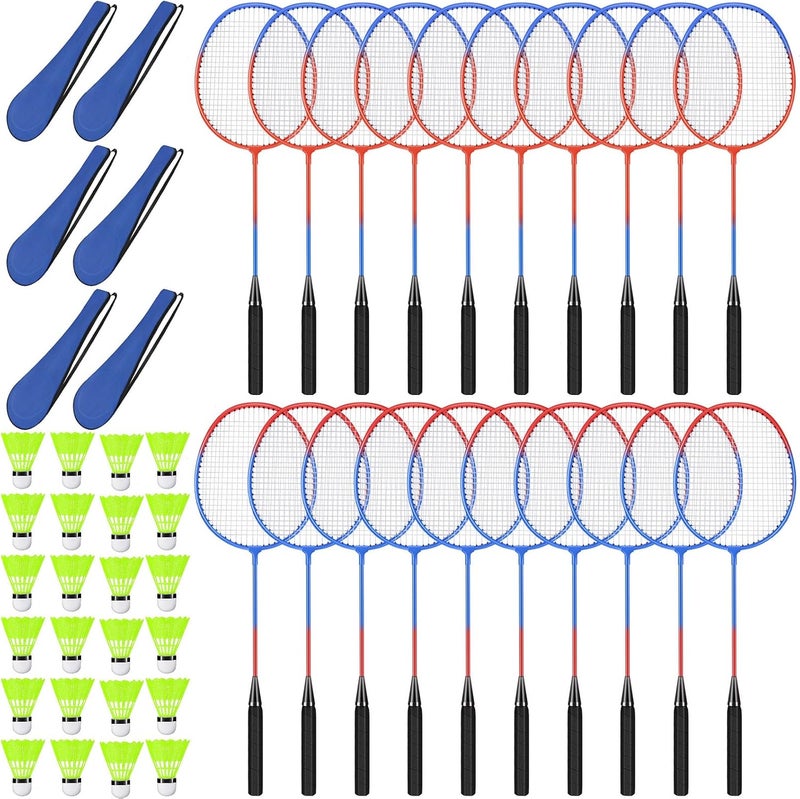 Chitidr 20 Pcs Badminton Rackets Set with 24 Shuttlecocks and 6 Carrying Bags, Sturdy Lightweight Badminton Rackets Racquet for Adults Beginners Indoor Outdoor Backyards - Image 1